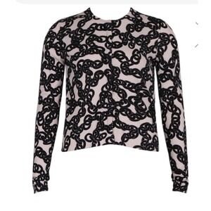 Diane von Furstenberg DVF Cream Black Chain Link Cotton Silk Cardigan Sweater S
